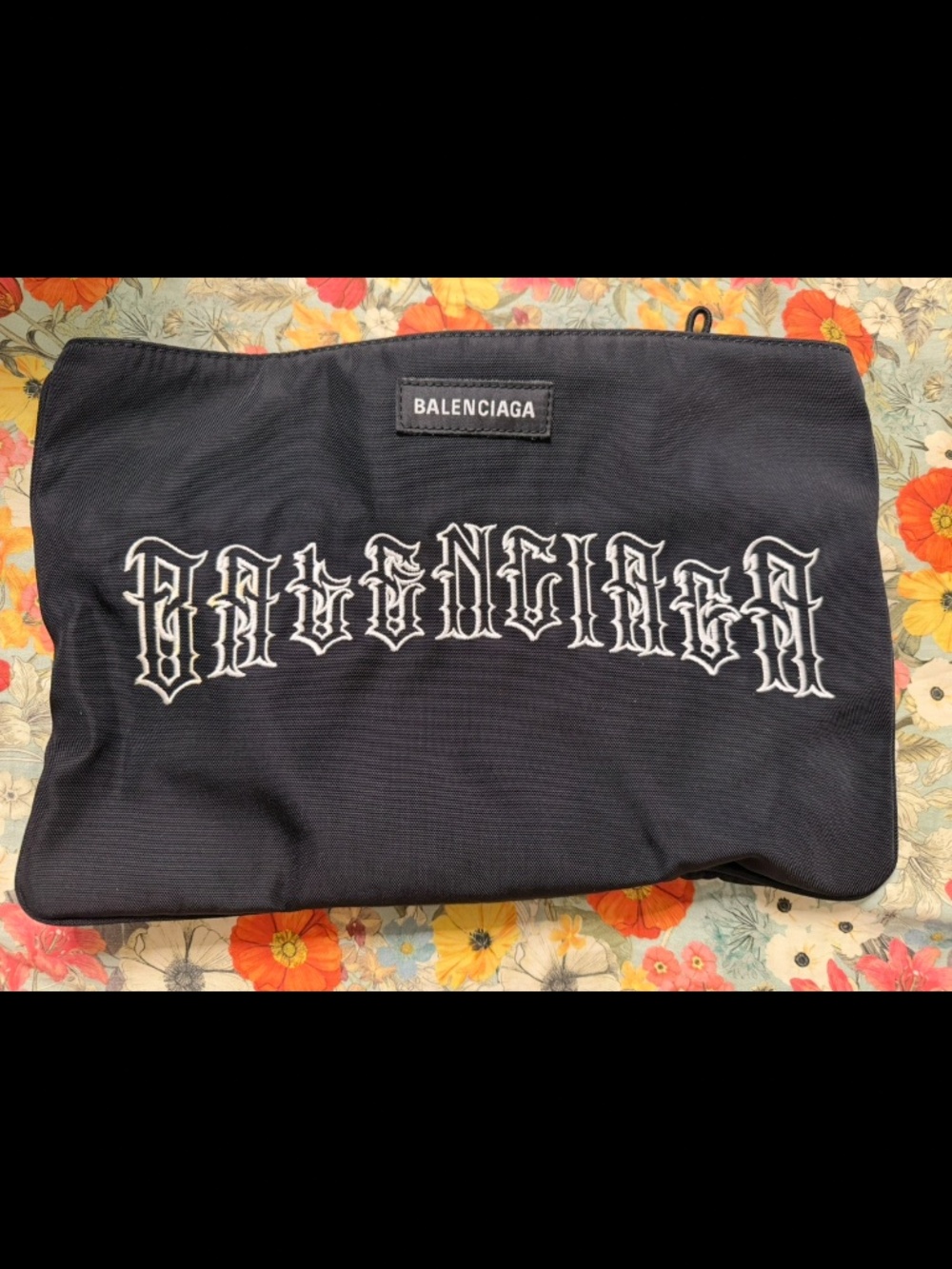 Balenciaga Explorer Black Nylon Zip Pouch Clutch Gothic Logo